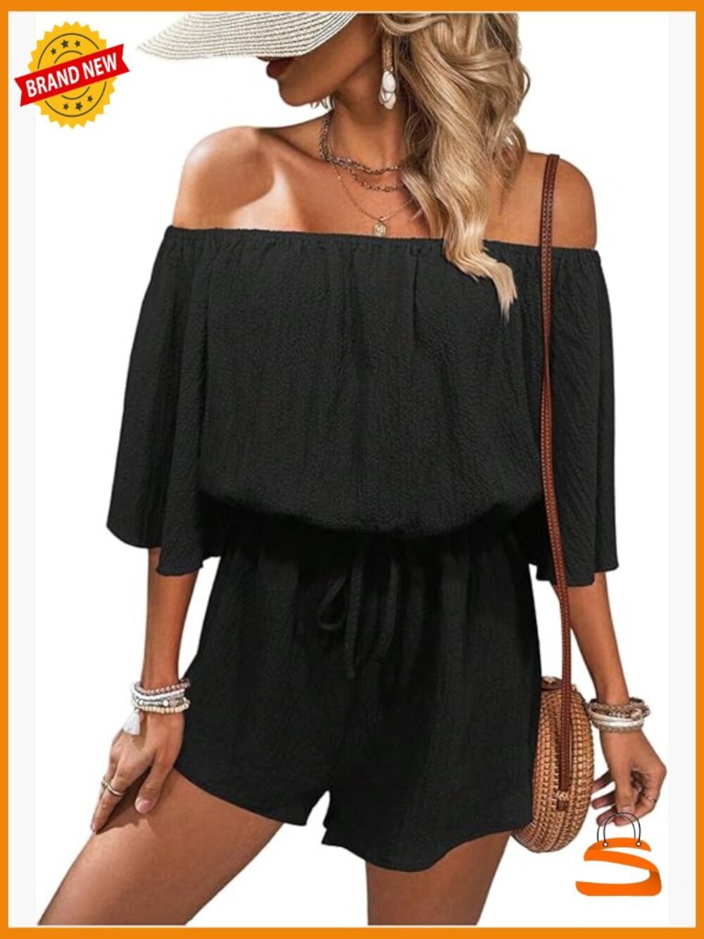 Tropical Print Off Shoulder Romper Wide Leg Jumpsuit Half Sleeve